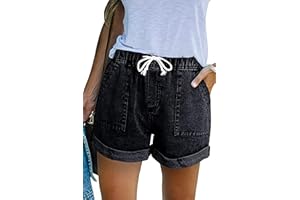 GOLDPKF Womens Denim Jean Shorts Cotton Casual Drawstring Elasticated Waist Shorts Summer Stretch Hot Pants