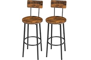HOOBRO Set di 2 Sedie da Bar con Schienale, Sedie da Cucina, Sgabello da Bar con Poggiapiedi, per Cucina, Soggiorno, Bar, Montaggio Semplice, Marrone Vintage e Nero EBF32BY01