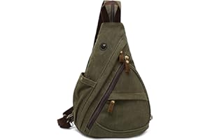 VARLIVOO Bolsos de Hombro para Hombre Sling Bag Bolsos Cruzados Bandolera Bolsa de Pecho Crossbody Bolsa Senderismo Viajes Cámping Ciclismo Montañismo Lona Sling Backpack Verde B