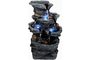 Mojawo Springbrunnen mit LED Beleuchtung Gartenbrunnen Kaskadenbrunnen Wasserspiel für Innen & Aussen