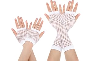 Azwood Guantes de red de pesca, 2 pares de guantes de malla largos y cortos, guantes de malla negros sin dedos - Guantes de noche para mujer, para disfraz, disfraces, fiestas, suministros