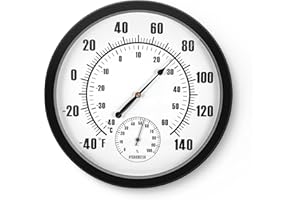 Termometro a Parete, SUNJULY Igrometro Termometro per Esterno da Esterno Rotondo da 25 cm per Igrometro Decorativo per Monitor da Parete per Patio