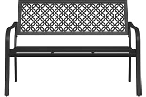 Grand patio Garden Bench, Outdoor Bench with 2-3 Seater, Rust Resistant, Stamped Pattern, Choice of Colours, Suitable for Indoor, Outdoor, Patio, Park (Black)