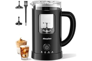 ‎MORPILOT Morpilot Milchaufschäumer Elektrisch, 4 in 1 Milchschäumer für Heißer und Kalter, 550W 600ml, Latte-Design, Visuelles Glas, Leicht zu Reinigen, Schwarz