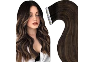 LaaVoo Extension Cheveux Adhesive Naturel 12Pouce Bande Adhesive Extension Cheveux Balayage Marron Le Plus Foncé A Brun Clair Tape Hair Extensions 20pcs/30g Extension Adhesive