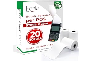 PERLA ITALIA Perla - 20 Rotoli Pos 57mm x 20 metri - Rotolini in carta termica di alta qualità - Rotoli Compatibili per Dispositivi POS Nexi, Nexa, Sumup e altri Dispositivi