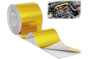 Jortmrd 10m x 5cm Cinta Anticalorica Escape Aluminio Autoadhesiva Cinta Reflectante de Calor Dorada Cinta de Protección Térmica para Escape Para Auto Coche Motocicleta Pipa de Escape