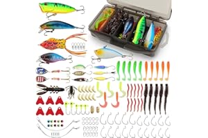 DXLing 130 pcs Leurres de Pêche Kit avec Boîte Portable Kit d'appâts de Pêche - Spinnerbaits Leurres Popper Plastique vers Souples Pêche Jigs Crochets de Pêche pour brochet, sandre, truite, perche