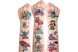 DEEN Kids Tattoos,8 sheets Stitch Tattoos,Cartoon Stitch Tattoos for Kids,Cute Lilo & Stitch Children Temporary Tattoos Stickers for Boys Girls Party Bag Fillers Birthday Favors Reward Gifts Body Makeup