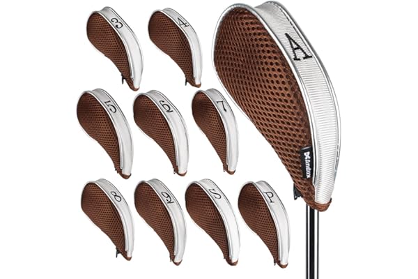 Andux Golf Couvre-Fer Maille avec Fermeture à glissière 10 pièces/Ensemble Café Gris