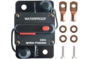 SELLINER 300 Amp Circuit Breaker with Manual Reset,12V-48V DC Waterproof Circuit Breaker for Car Marine RV Trolling Motors Boat ATV Manual Power,with Wire Lugs Copper Washer Screw