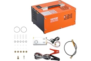 VEVOR Compresseur d'Air PCP Portable 30 MPa avec Convertisseur Externe Arrêt Manuel CC 12 V/CA 230 V Pompe Réservoir Paintball Sans Huile Sans Eau pour Pistolet à Air, Bouteille de Plongée Sous-marine