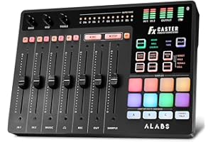ALABS Fxcaster Audio Interface, Podcast Equipment with 7 controls, Podcast mixer with Pro-preamp,48V Phantom Power, Bluetooth,32 Customize sound pads for Recording,Streaming,Youtube, TikTok,PC,Guitar