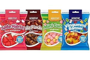 Nordthy Zuckerfreier Süßigkeiten-Mix 290g – Original dänisches Fruchtgummi ohne Zucker – Kalorienarme Gummibärchen, Colaflaschen, Herzen & Mini-Gums – auch für Diabetiker + Naschwerk® Sticker