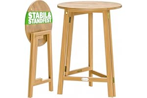 CASARIA® Mesa Alta Plegable de Madera Maciza para Exterior Jardín Eventos Ø80cm Tablero Redondo Color Natural