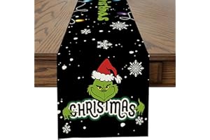 Ohok Runner da tavola natalizio per cucina, tavolo da pranzo, per soggiorno, fattoria, runner da tavola per feste e decorazioni per la casa (Natale Grinch)
