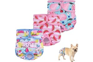 JUSTYEZI Reusable Female Dog Nappies (3 Pack), Washable Leak Proof Puppy Diapers, Highly Absorbent Dogs Diapers, Female Dog Panties in Heat, Incontinent Puppies, Menstruating (S, 30-39CM)