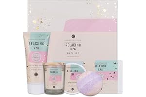 Accentra Coffret cadeau RELAXING SPA pour femmes 5 pièces - coffret de bain avec bougie parfumée, savon, crème pour les mains, beurre corporel et bombe de bain- coffret bien-être pour femmes et filles