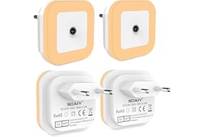 SOAIY 4 Pezzi 0.5w Luce notturna LED Luce notturna bambini Lampada notturna per bambini Lampada da notte con sensore Illumina solo di notte Lampada Wireless da Parete, Bianco (Luce Calda)