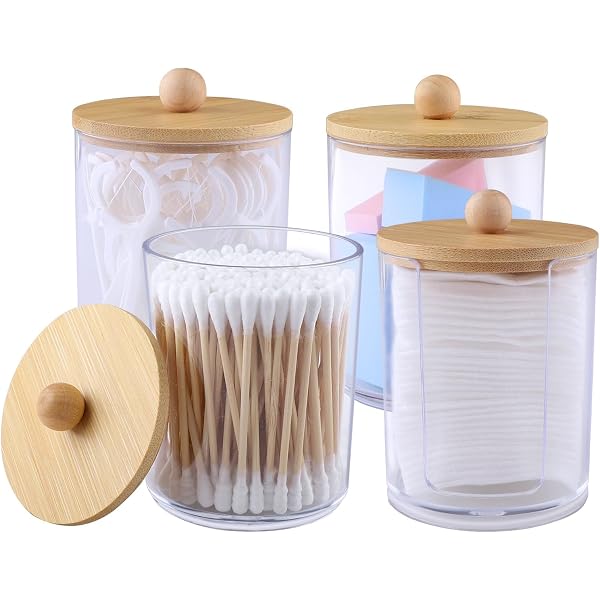 4-teilige Acryl-Boxen Für Wattestäbchen & Pads – Mit Deckel, Staubdicht – Für Badezimmer & Schminktisch