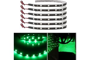 KEIUROT Car Led Strip Light 30CM Waterproof Led Lights Strip for Interior Car Lights Underglow Motorbike Golf Cart Exterior Green Led Strip 12V 5050 12SMD,Pack of 6