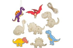 MIPIACE 16 Stück Dinosaurier Holz Bastelset zum Ausmalen mit Hanfseil Dinosaurier Bemalen Basteln für Kindergeburtstag Kinder Malen DIY Handwerk