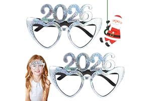 BFSYRR Happy New Year Glasses, New Years Eve Decorations 2026, 2 PCS New Years Eve Glasses New Year Decorations 2026, Glitter Love Heart New Year Glasses 2026, New Year Decorations For New Years Eve