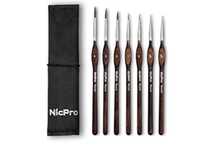 Nicpro 7 pennelli per dipingere in martora Kolinsky, pennelli professionali per fini con rullo in tessuto, pennello artistici a punta tonda per miniature, acrilico e figure, modellismo, acquerello