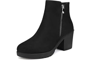 DREAM PAIRS Botines Chelsea Mujer Invierno de Tacon Ancho con Cremallera