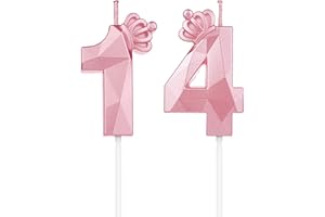 DTXLX Geburtstagskerzen Zahlen 14 mit Krone，3D Kerzen Geburtstag für Kuchen geburtstagsdeko, Geburtstag Kerzen Zahlen, Geburtstagskerzen Kinder für Partys, Hochzeiten, Firmenfeiern, Jubiläen (Rosa, #14)