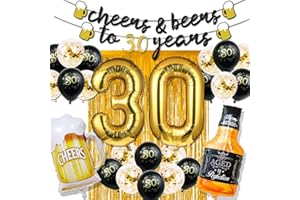 Cefanty Dekoration zum 30. Geburtstag für Ihn, 30 Geburtstagsdekorationen mit 101,6 cm goldenen 30 Zahlenballons, Prost bis 30 Jahre Banner, Fransenvorhänge und Tassen, Folienballons