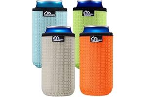 ‎WK IEASON WK IEASON 16oz Standard Can Sleeves Insulators Neoprene Standard Can Covers Coolers Holder Non-slip Neoprene Can Coolie Beer Bottle Sleeves 4PC Pack(16OZ,Green/Orange/Grey/Light Blue)