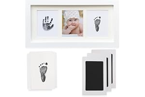 Mammacita® Baby Marco Fotos para Recién Nacido Set para 0-6 meses con tinta segura y marco de madera con 3 recortes | Marco de Fotos de manos y pies de bebé | juego de huellas de bebé