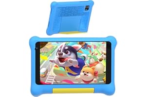 Wqplo Tablet Bambini 7 pollici Android 13 32 Go ROM (estensibile 128 Go) HD 1024x600 Controllo genitoriale Cucca di protezione include processore quad-core Giochi e apprendistato Bluetooth/WiFi(Blu)