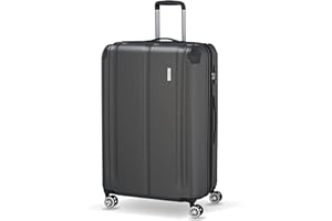 Travelite Hartschalenkoffer groß, erweiterbar, 4 Rollen, City, Trolley mit kratzfester Oberfläche, TSA Schloss, Dehnfalte, 77 cm, 113-124 Liter