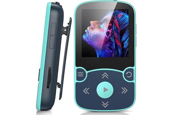 AGPTEK 64Go MP3 Bluetooth 5.3 avec Clip, Lecteur MP3 Baladeur Sport Portable HiFi, Lecteur Musique avec Bouton Volume, Radio FM/Podomètre/Enregistreur Vocal, Extensible pour 192Go-Bleu