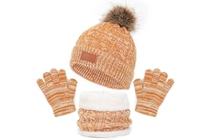 TRABIG Bonnet Chapeau Tricoté et Tubular Echarpe Ensemble pour Enfants Automne et Hiver, Polaire Thermique Tricot Chapeu Cou et Cache-Cou pour Garçons Filles