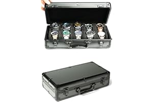 MATGEUT Aluminum watch storage box, 10 slots deluxe Watch organizer,carry box holder -watch Storage case for all size watches (Matt black, 10 slots)