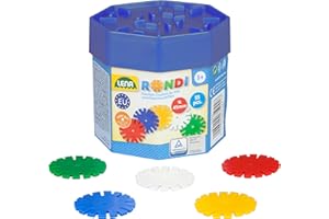 LENA Rondi - Secchiello con Mattoncini, 55 pezzi, 45mm, Colori Assortiti, [importato dalla Germania]