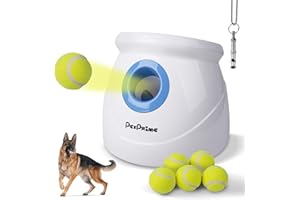 Pet Prime Lanceur de Balle Automatique pour Grands Chiens - 6 Balles 6,35 cm + Sifflet - Distance Réglable 3-12 m (3 Vitesses) - Batterie Rechargeable - Jouet Interactif