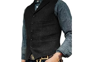 KWTF Chaleco para Hombres Marrón Boda Lana Tweed Negocios Chaleco Chaqueta Casual Slim Fit Chaleco Groosmen Boda