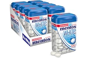 ‎MENTOS Mentos Kaugummi Always White, 8 XL-Dosen zuckerfreie Chewing Gum Dragees à 100 Stück mit Pfefferminz-Geschmack für strahlendes Lächeln (8 x 100 Stück)