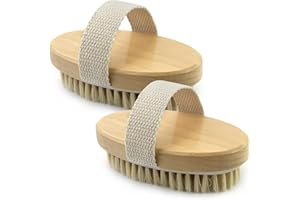 EASYKEENECOM 2 Pièces Brosse à sec pour le corps, Brosse exfoliante physique, Brosse masseuse pour le drainage lymphatique, brosse de bain à poils naturels pour Une Amélioration de La Circulation Sanguine