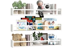 BAKAJI Set 3 Mensole da Parete in Legno, Scaffali a Muro Multiuso e Barra di Protezione Oggetti, Scaffalatura per Camera da Letto, Soggiorno, Cucina, Bagno, Libreria Salvaspazio 3 x 60 cm (Bianco)