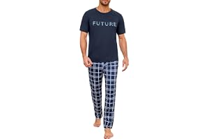 Marvmys herrpyjamas set kortärmad topp rutiga byxor med fickor