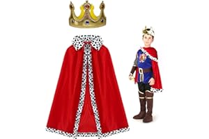 TSHAOUN King Costume Set for Kids - Prince Cloak & Crown 2 Pcs Set for Role Play, Halloween & Nativity, 80cm for Kids 90-135cm