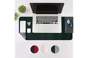 YNNHUDEEP Sottomano da scrivania, grande tappetino per ufficio, scrivania, tavolo da toeletta, impermeabile, antiscivolo, in pelle PU, 90 x 40 cm (verde scuro e grigio)