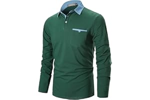 GNRSPTY Polo Hombre Manga Larga Denim Cuello Camisetas Algodón Camisas T-Shirt Golf Tennis Otoño Invierno Oficina