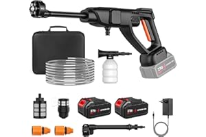 SWBSLL Nettoyeur Haute Pression sans Fil, Nettoyeur Haute Pression Portable 70 Bar avec 2 x 3,0Ah Batteries, Buse Réglable 6 en 1, pour Nettoyer Les Voitures, Sols (2)