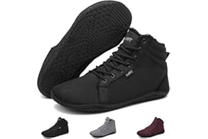 Wizshoe Gefütterte Barfußschuhe für Damen und Herren Frühling Übergangsschuhe Mid-Top Barfuss Sneaker Breiter Zehenbox Bequem rutschfest, Größen 37-45 EU